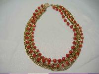 30s Multi Row Cornelian Glass Bead Gold Chain Necklace