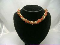 30s Multi Row Cornelian Glass Bead Gold Chain Necklace