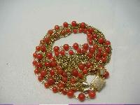 30s Multi Row Cornelian Glass Bead Gold Chain Necklace