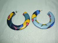 Vintage 80s Abstract Design Multicoloured Hoop Earrings