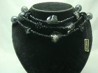 Vintage 70s Long Black Chunky Lucite Bead Necklace 