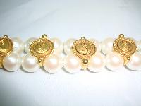 1980s 2 Row Glass Faux Pearl & Gold Ying Yang Bracelet