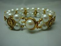 1980s 2 Row Glass Faux Pearl & Gold Ying Yang Bracelet