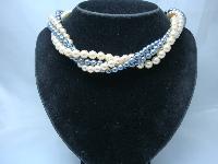1950s 4 Row Grey & Cream Glass Faux Pearl Bead Neclace