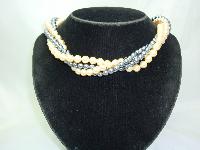 1950s 4 Row Grey & Cream Glass Faux Pearl Bead Neclace