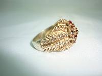 1960s Fab Sterling Silver Gilt Garnet Modernist Ring