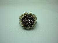 1960s Fab Sterling Silver Gilt Garnet Modernist Ring