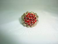 1960s Fab Sterling Silver Gilt Garnet Modernist Ring