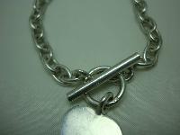Fabulous Heavy Sterling Silver Heart Tag Charm Toggle Bracelet