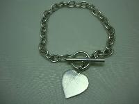 Fabulous Heavy Sterling Silver Heart Tag Charm Toggle Bracelet