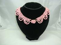 1950s Pink Bead Scallop Drop Necklace Lovely Clasp WOW