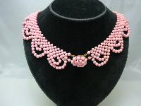 1950s Pink Bead Scallop Drop Necklace Lovely Clasp WOW