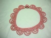 1950s Pink Bead Scallop Drop Necklace Lovely Clasp WOW