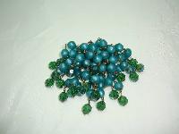 Vintage 50s Green Lucite Bead & AB Crystal Glass Drop Brooch