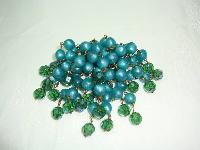 Vintage 50s Green Lucite Bead & AB Crystal Glass Drop Brooch