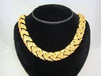 1960s Wide Textured Link Modernist Gold Collar Necklace