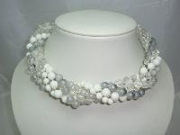 Vintage 50s 6 Row White Grey Clear Lucite Bead Necklace