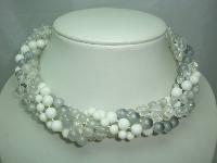 Vintage 50s 6 Row White Grey Clear Lucite Bead Necklace