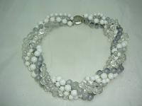 Vintage 50s 6 Row White Grey Clear Lucite Bead Necklace