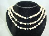 Vintage 50s 3 Row Faux Pearl & Diamante Bead Necklace