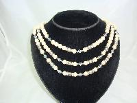Vintage 50s 3 Row Faux Pearl & Diamante Bead Necklace