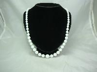 1950s Long White Glass Hand Knotted Bead Necklace WOW