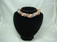 1970s 5 Row Multicoloured Glass Bead Twist Necklace WOW