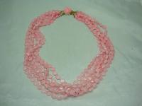 Vintage 50s Fab 6 Row Graduating Pink Lucite Bead Necklace Great Clasp