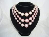 Vintage 50s Chunky 3 Row  Shades of Pink Faux Pearl Bead Necklace