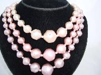 Vintage 50s Chunky 3 Row  Shades of Pink Faux Pearl Bead Necklace