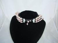 Vintage 50s Chunky 3 Row  Shades of Pink Faux Pearl Bead Necklace