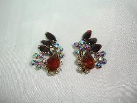 1950s Fab Amber & Blue Red AB Diamante Clip Earrings