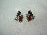 1950s Fab Amber & Blue Red AB Diamante Clip Earrings
