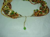 1950s Style 14 Row Amber Green Cream Bead Necklace WOW