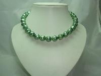 Vintage 50s Chunky Green Glass Faux Pearl Bead Necklace