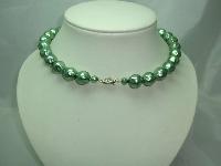 Vintage 50s Chunky Green Glass Faux Pearl Bead Necklace