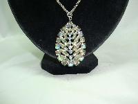 Vintage 50s Large Sparkling AB Diamante Teardrop Pendant Necklace