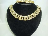 Vintage 80s Chunky Gold Link Necklace & Bracelet Set 