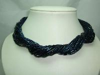 Vintage 80s Beautiful Peacock AB Multistrand Bugle Bead Glass Necklace