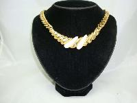 Vintage 80s Classy and Elegant Chunky Gold Link Cream Lucite Necklace