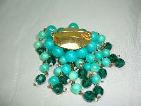 1950s Green Lucite & Crystal Bead Tassel Drop Brooch