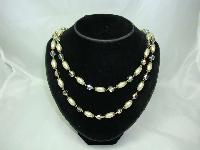 1950s 2 Row Faux Pearl & Crystal AB Glass Bead Necklace