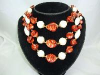 1950s Chunky 3 Row Marble Brown & Pearl Bead Necklace