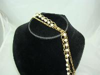 Vintage 80s 3 Row Gold Chain & Faux Pearl Bead Necklace