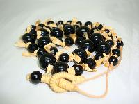 1970s Style Long Black Glass Bead Necklace with Bows!
