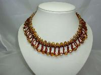 1950s Amber Crystal Glass & Pearl Drop Collar Necklace