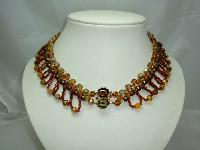 1950s Amber Crystal Glass & Pearl Drop Collar Necklace
