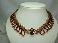 1950s Amber Crystal Glass & Pearl Drop Collar Necklace