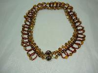 1950s Amber Crystal Glass & Pearl Drop Collar Necklace