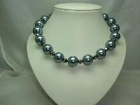 1950s Style Chunky Grey Glass Faux Pearl Bead Necklace 